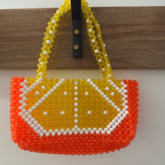 Susan Alexandra Orange and Yellow Mini Bag with Geometric Beadwork - Picture 3 of 4